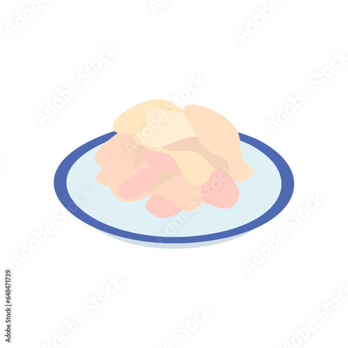 小皿に入ったガリ。フラットなベクターイラスト。
Pickled ginger in a small plate. Flat designed vector illustration.