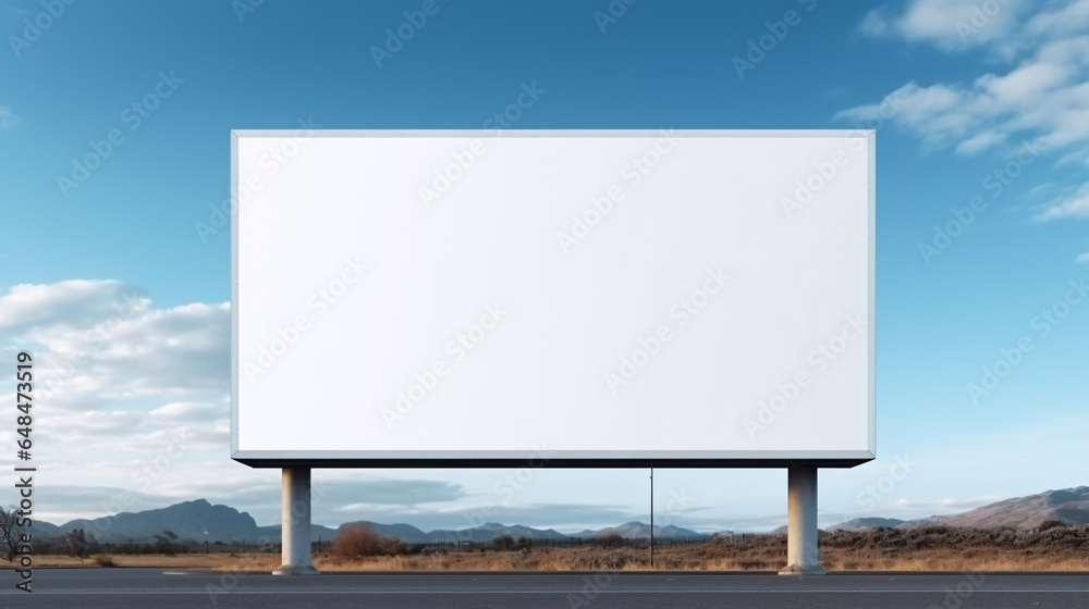 Blank canvas for your custom design: Outdoor billboard against a backdrop of clear blue skies Blank canvas for your custom design: Outdoor billboard against a backdrop of clear blue skies