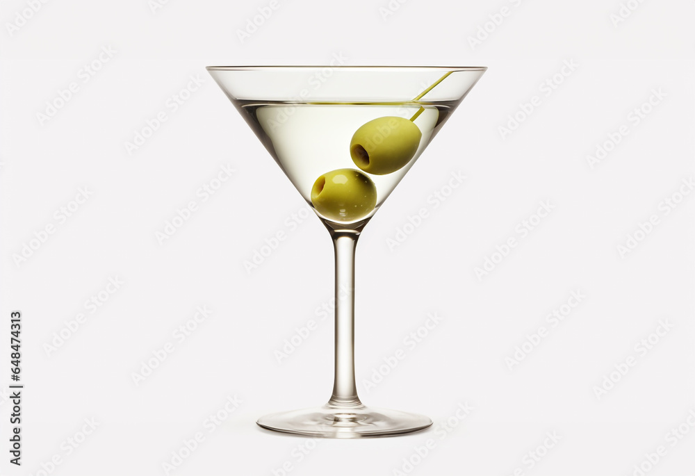 Martini cocktail with olive white background