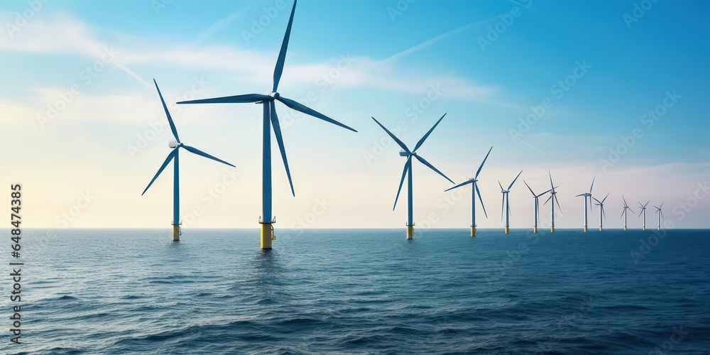 Wind turbines adorning the sea, a transformation of natural forces into power.
