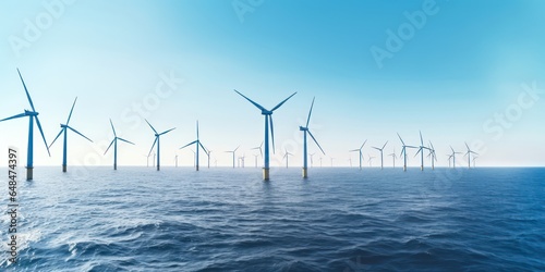 Wind turbines in the sea landscape, a commitment to clean electricity.