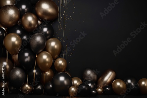 Realistic balloons on black background  Birthday balloons background