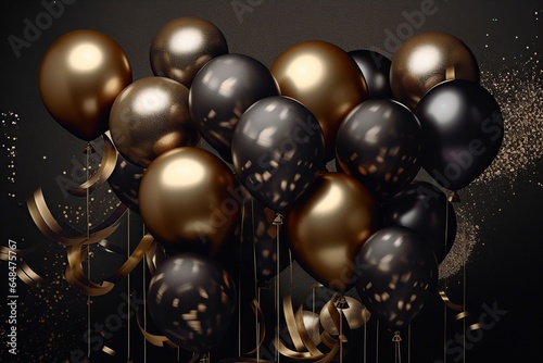 Realistic balloons on black background, Birthday balloons background