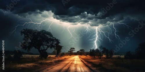Nature's Symphony, Lightning Thunder in the Midst of Thunderstorm, a Natural Disaster