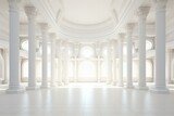 Spacious room with white columns and unique architectural pattern. 3D rendered. Generative AI