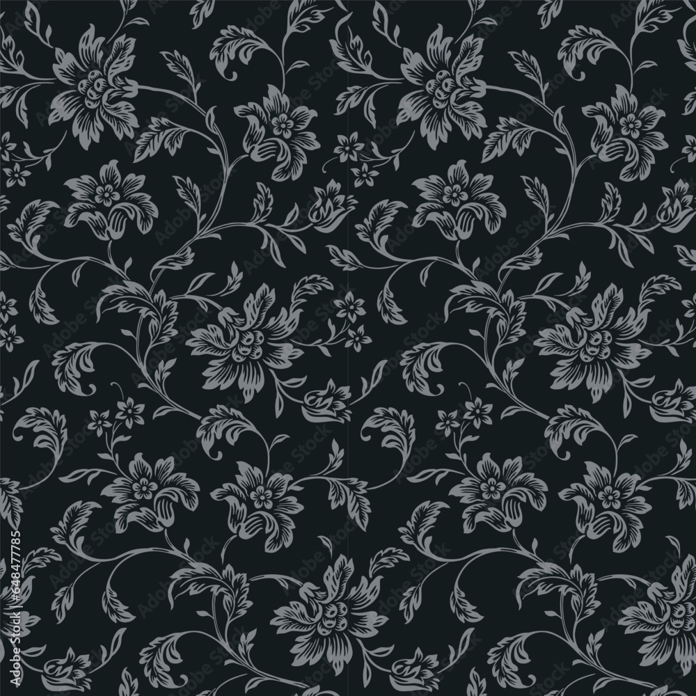Seamless Floral Pattern On Black Background