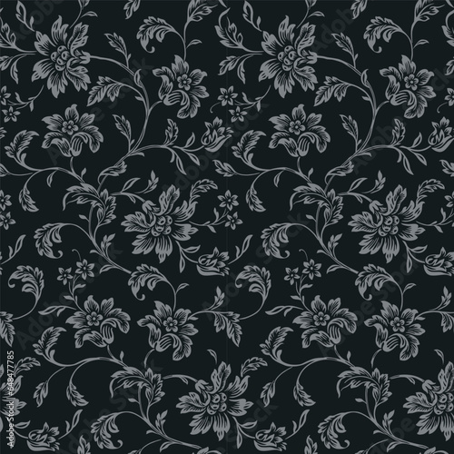 Seamless Floral Pattern On Black Background