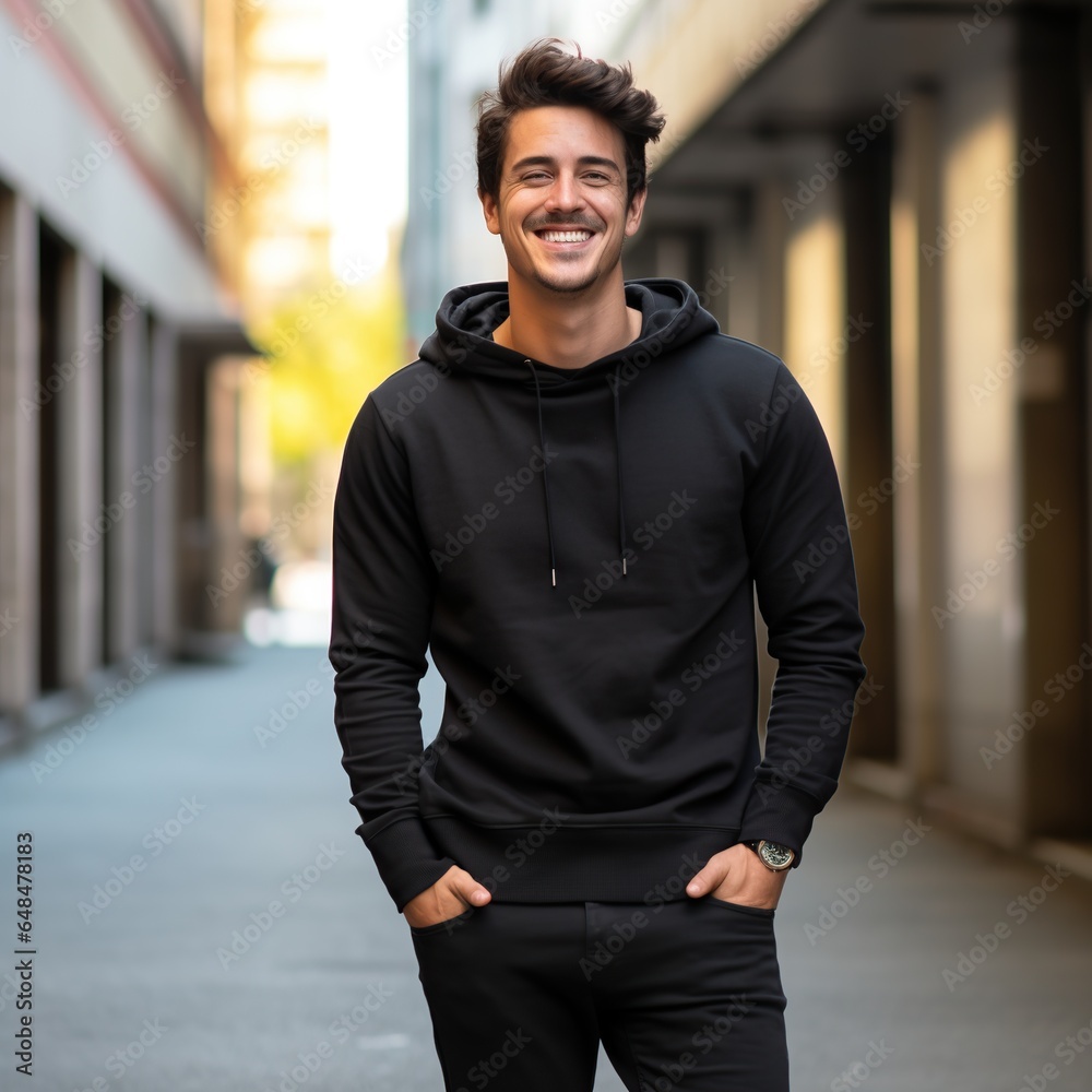 Illustration of a fashion portrait with plain hoodie mockup, AI Generated Illustration of a fashion portrait with plain hoodie mockup, AI Generated