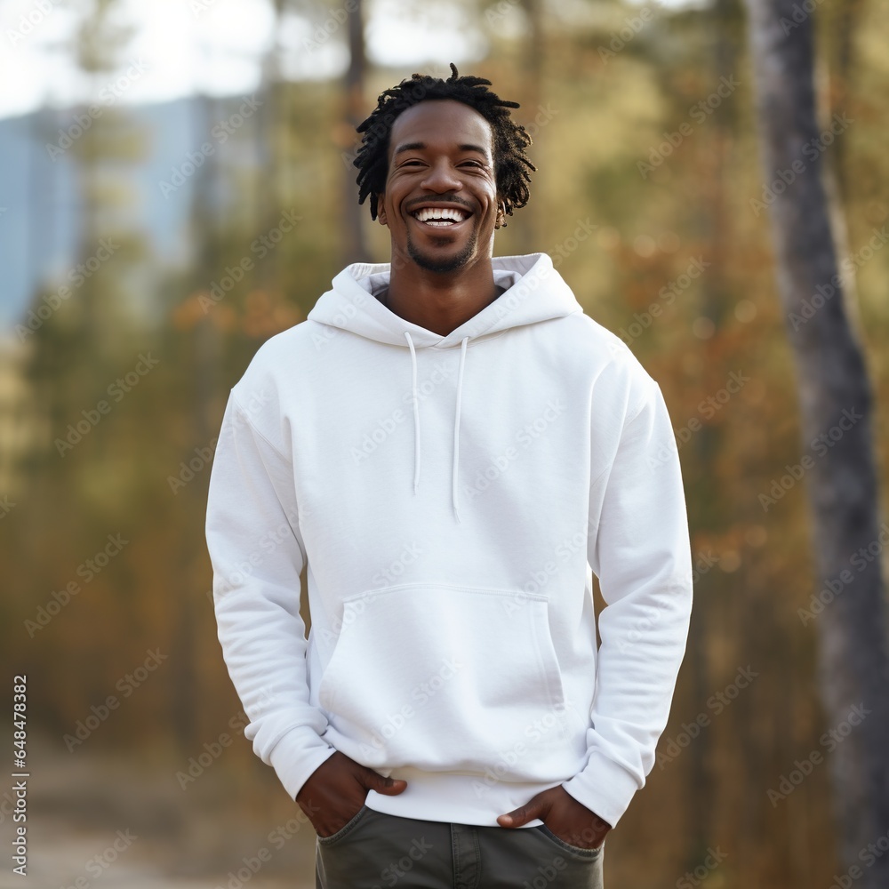 Illustration of a fashion portrait with plain hoodie mockup, AI Generated