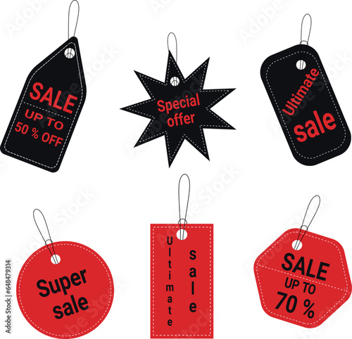 Sale ribbon badges, banners, price tags. A set of tags. Vector badges and labels isolated.