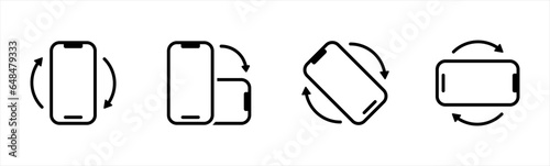 Rotate Mobile phone icon set in line style. Device rotation with arrow simple black style symbol sign for apps and website, vector illustration.