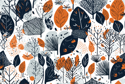 Simple hand drawn winter vibes forest tree nature elements seamless vector pattern, digital paper. Minimal modern surface design background.