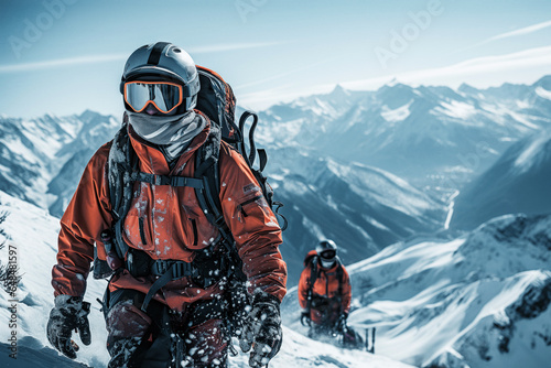Bergwanderer auf schneebedekten Bergen with generative KI
