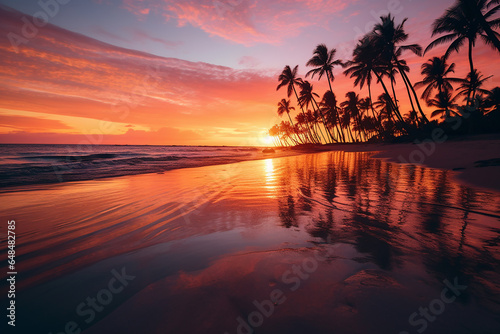 A tropical beach at sunset