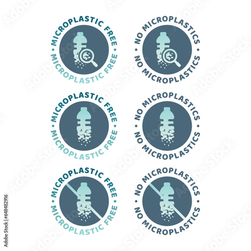Microplastic free colorful vector label set. No microplastics emblem icon.