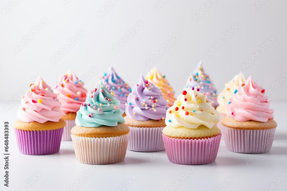 Delicious birthday cupcakes on white background, Cupcake with cream for a birthday or other holiday Delicious birthday cupcakes on white background, Cupcake with cream for a birthday or other holiday