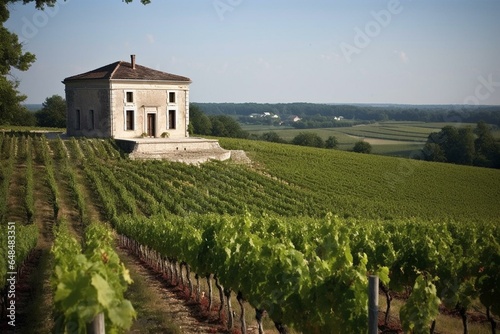 The scenic vineyards of Charente showcasing renowned Cognac wines. Generative AI