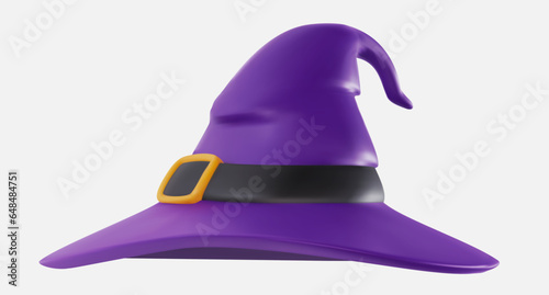 3d realistic witch heat in cute cartoon glossy style. Funny child toy or festive decoration. Design element for icon, logo, symbol. Modern bright vector illustration.