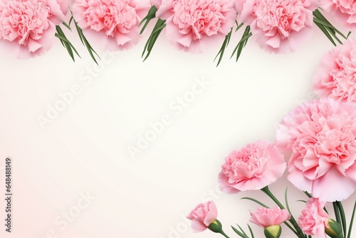 Festive mother's day banner adorned with lovely pink carnations on a matching background. Generative AI
