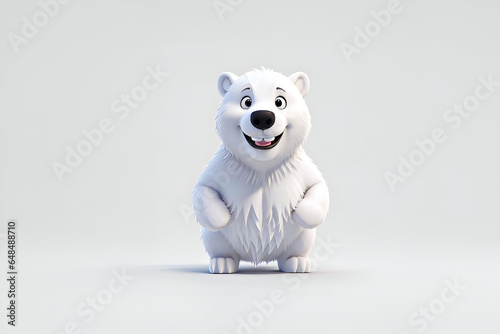 3D character style happy smiling polar bear standing on an isolated empty white background - Generative AI