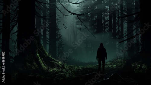 Silhouette of lone man in forest, concept: depressions