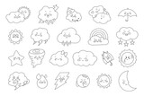 Cute weather characters. Coloring Page. Weather forecast. Vector drawing. Collection of design elements.