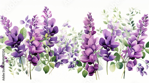 Painting of purple flowers with green leaves