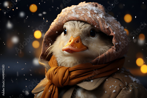 Christmas toy duck on the night background