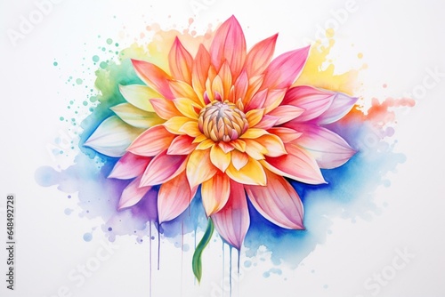 Colorful watercolor painting of a vibrant flower on a white background. Generative AI © Emrys