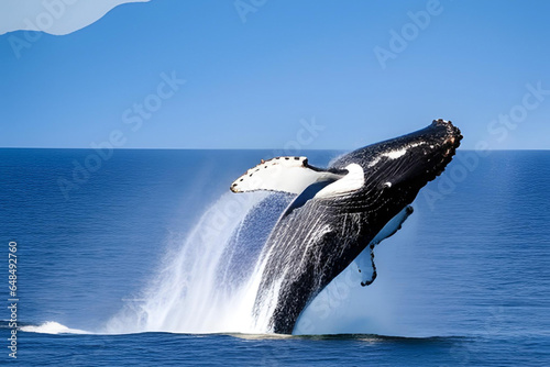 Humpback whale jumping out of the water. Seascape. Generative AI © Photo Wall