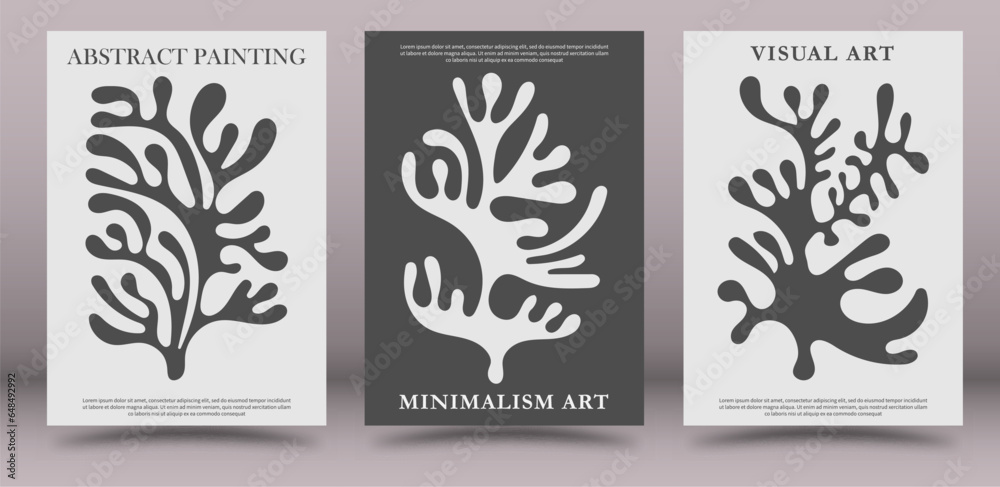 A set of paintings of abstract fine art. A minimalist design layout for interior creativity, banners, posters and creative ideas. Artistic illustration of wall paintings and prints