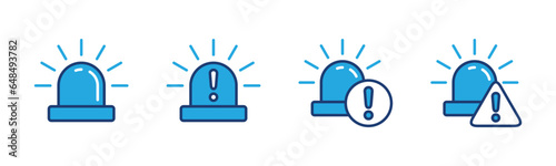 Emergency siren flashing icons. Important message or alert, ambulance, police attention light signal with exclamation mark icon symbol. Editable stroke. Vector illustration