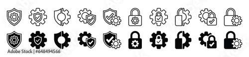 Security settings thin line icons. Safety, secure, protection icon symbol for apps, websites, template, ui. Options, gear wheel, control panel, optimization, setup. Vector illustration