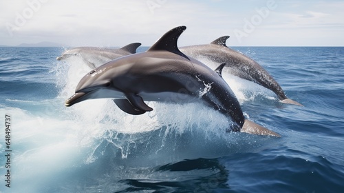 Beautiful group of dolphins jumping out of sea © Beny