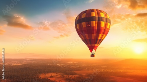Beautiful hot air balloons flying over sky with sunset view © Beny