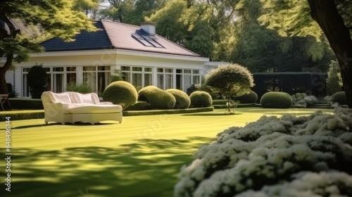 House with elegant green garden to relax.