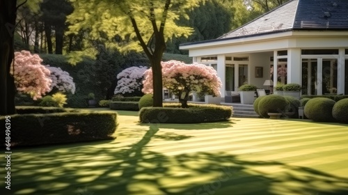 House with elegant green garden to relax. © visoot