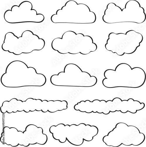 clouds vector doodle set of illustration, outline, cartoon clouds