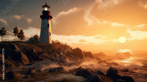Lighthouse with ocean view sunset