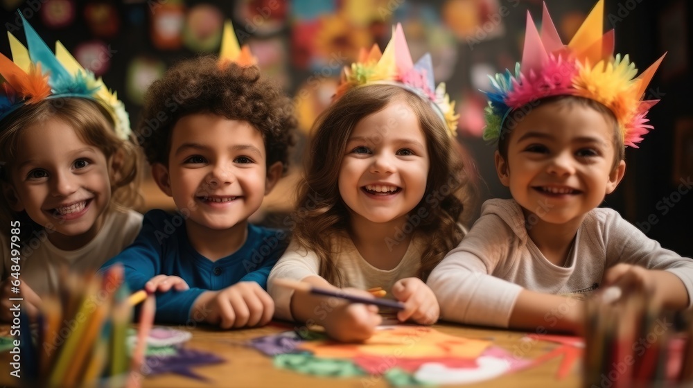 Group of children during a fun arts and painting together. Group of children during a fun arts and painting together.