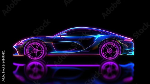 Side View Neon Glowing Sports Car Silhouette © Beny