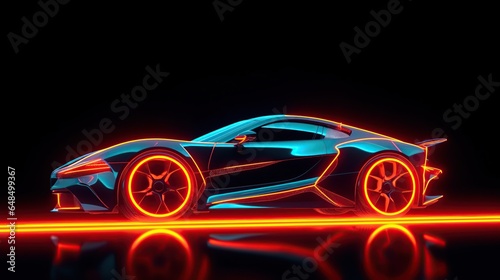 Side View Neon Glowing Sports Car Silhouette © Beny