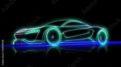Side View Neon Glowing Sports Car Silhouette