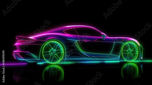 Side View Neon Glowing Sports Car Silhouette