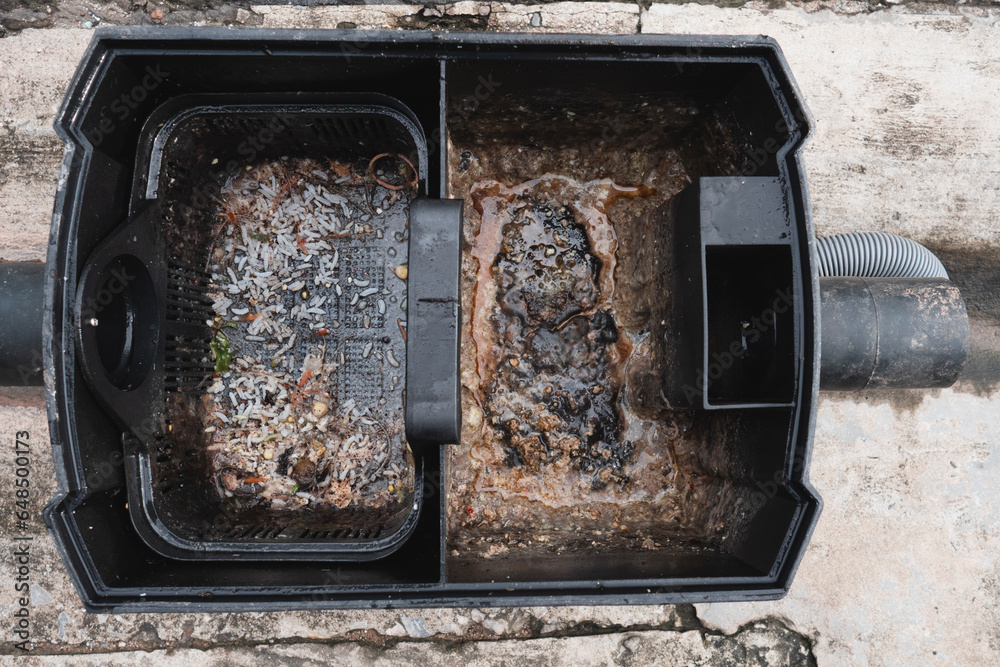 Grease traps box in the house, fats oils and grease.Concept waste water