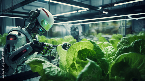 Industrial robot agricultural farming hand concept control greenhouse plant technology machinery