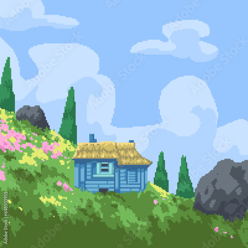 pixel art nature rural house