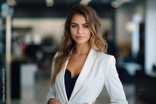 Beautiful Young European Woman Salesperson. Сoncept Confidence In The Workplace, Tips For European Sales Tactics, Networking Abroad, The Growth Of Women In Business