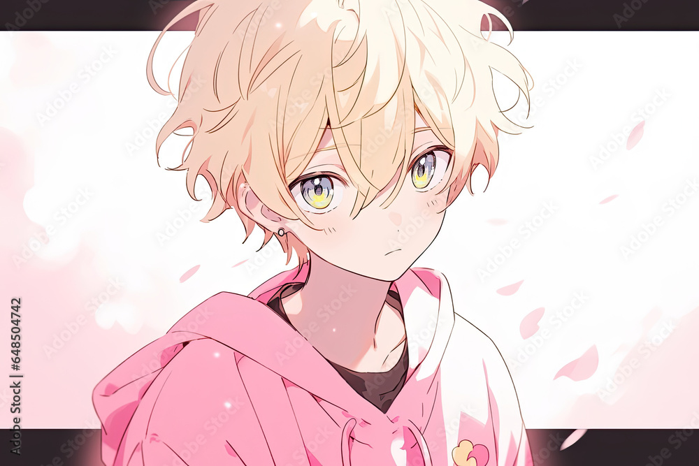Anime Boy With Blonde Hair On Pink Background Anime Boy With Blonde Hair On Pink Background