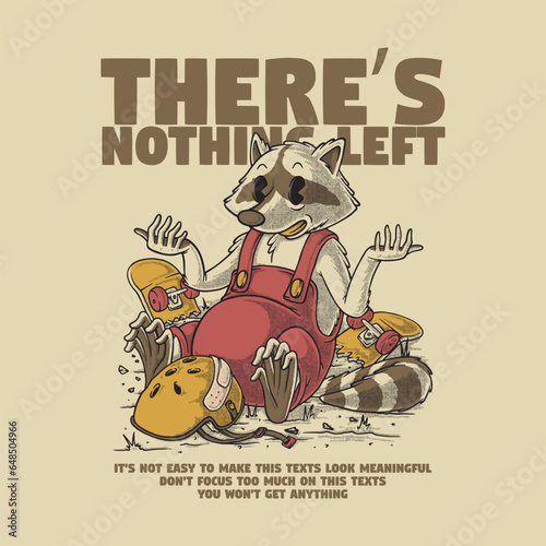 retro cartoon emblem of sitting raccoon mascot